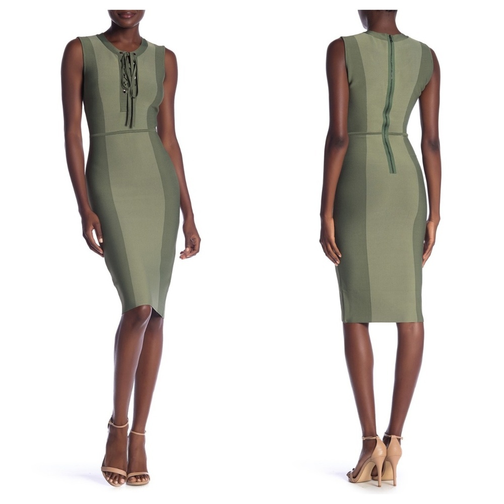 BCBGMaxazria Safari Knit Lace-Up Bodycon Dress Small